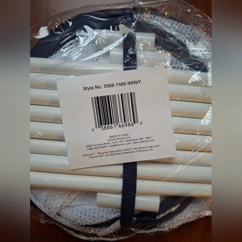 Whitmor Fabric Collapsible Hamper Blue/White 5588-7485-WNVY